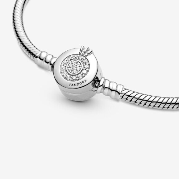 Women's Sterling Silver Sparkling Crown O Snake Chain Bracelet Cubic zirconia - Picture 2 of 6